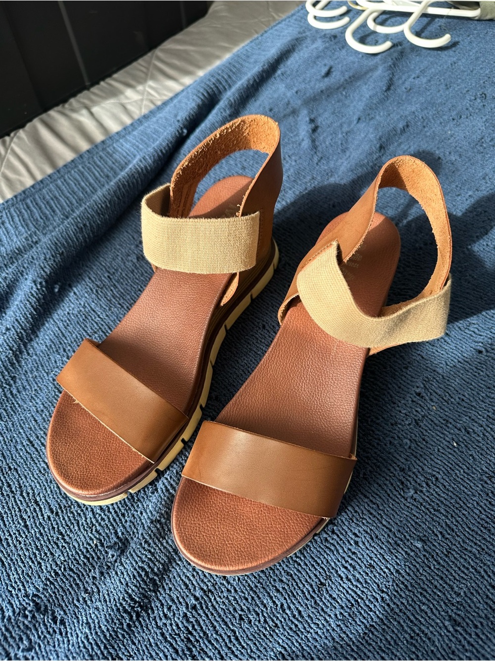 MIA Brown and Tan Elastic Strap Sandals